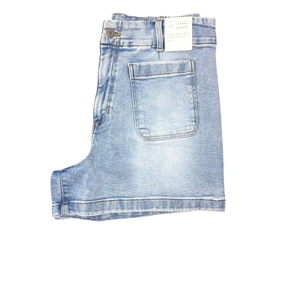 LC Lauren Conrad Womens Light Super High Rise Patch Pocket Jean Shorts Sz 8 New - Picture 2 of 7
